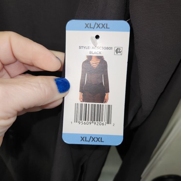 Anne Cole Black Sheer Long Sleeve Swim Cover-Up Dress Lace-Up Neckline XL/XXL 35 - Picture 4 of 8